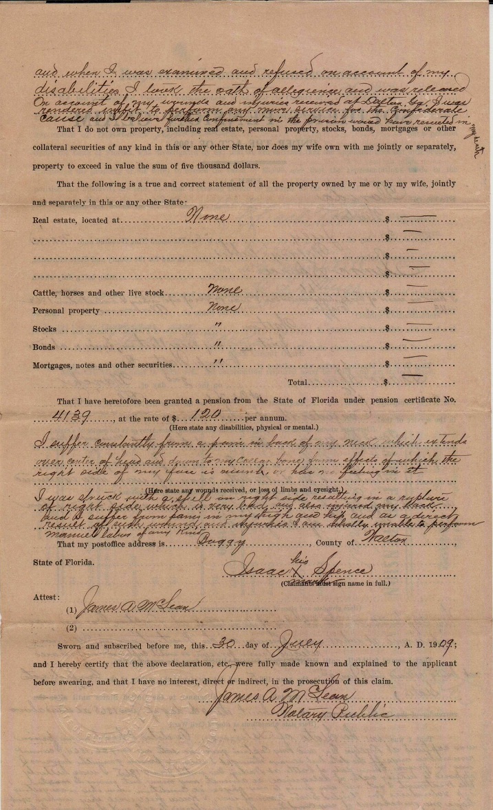 Isaac Spence Civil War pension application page 3